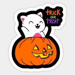 White Cat Pumpkin Trick or Treat Sticker